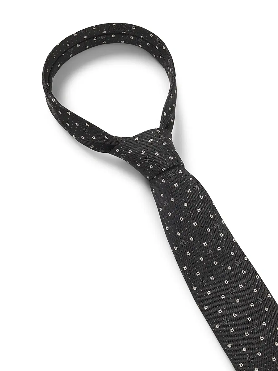 BOSS Men's Silk-Blend Tie with Micro Double B Monograms - Light Grey | Thumbnail 5 BOSS Men's Silk-Blend Tie with Micro Double B Monograms - Light Grey | Thumbnail 5