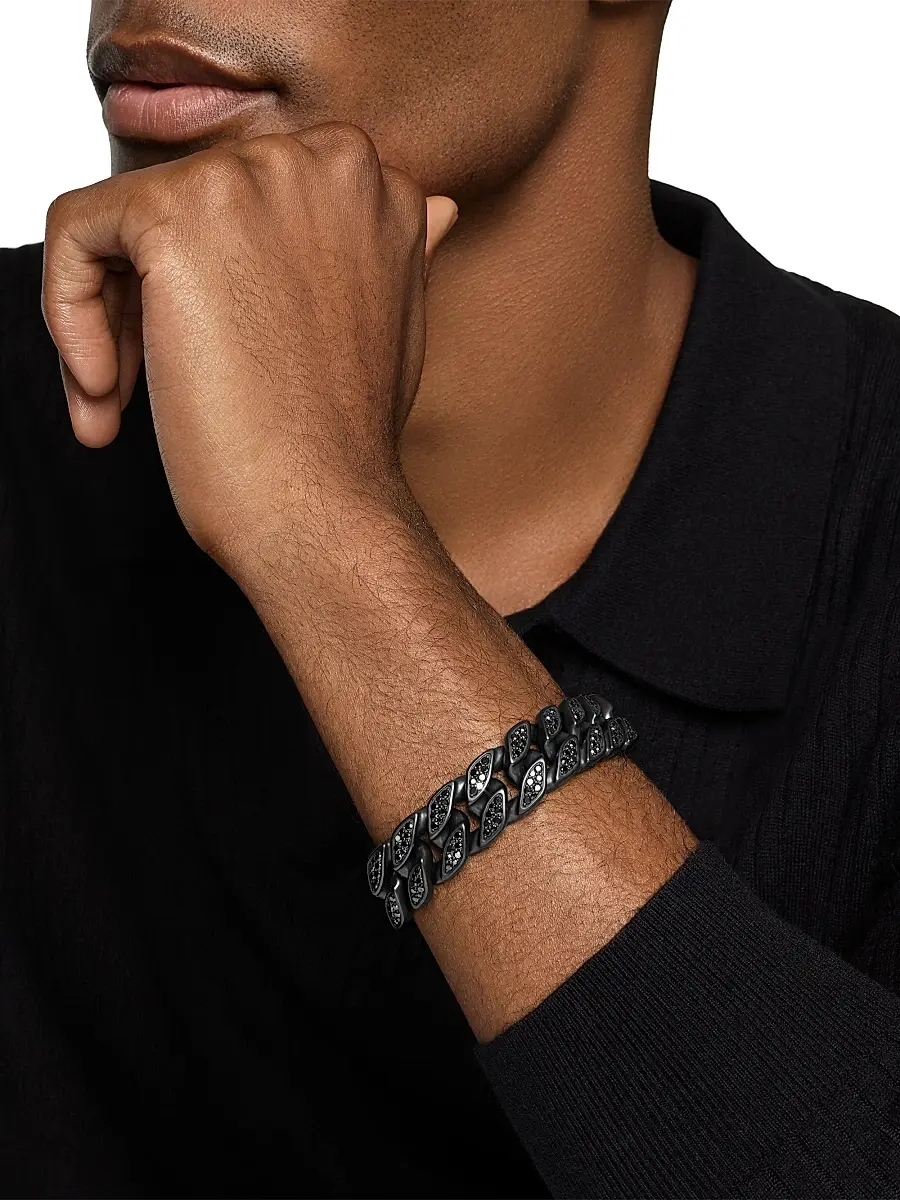 David Yurman Men's Curb Chain Bracelet in Black Titanium - Black Diamond | Thumbnail 2