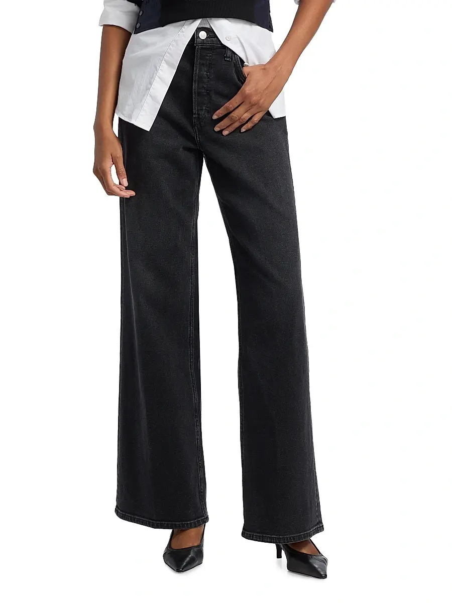 Re/done Women's High-Rise Wide-Leg Jeans - Washed Noir | Thumbnail 3
