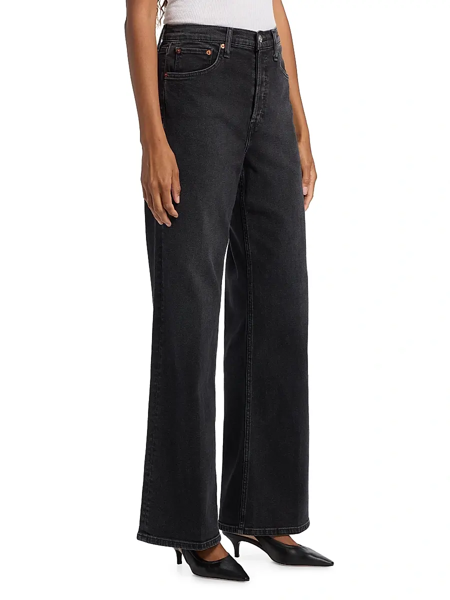Re/done Women's High-Rise Wide-Leg Jeans - Washed Noir | Thumbnail 4