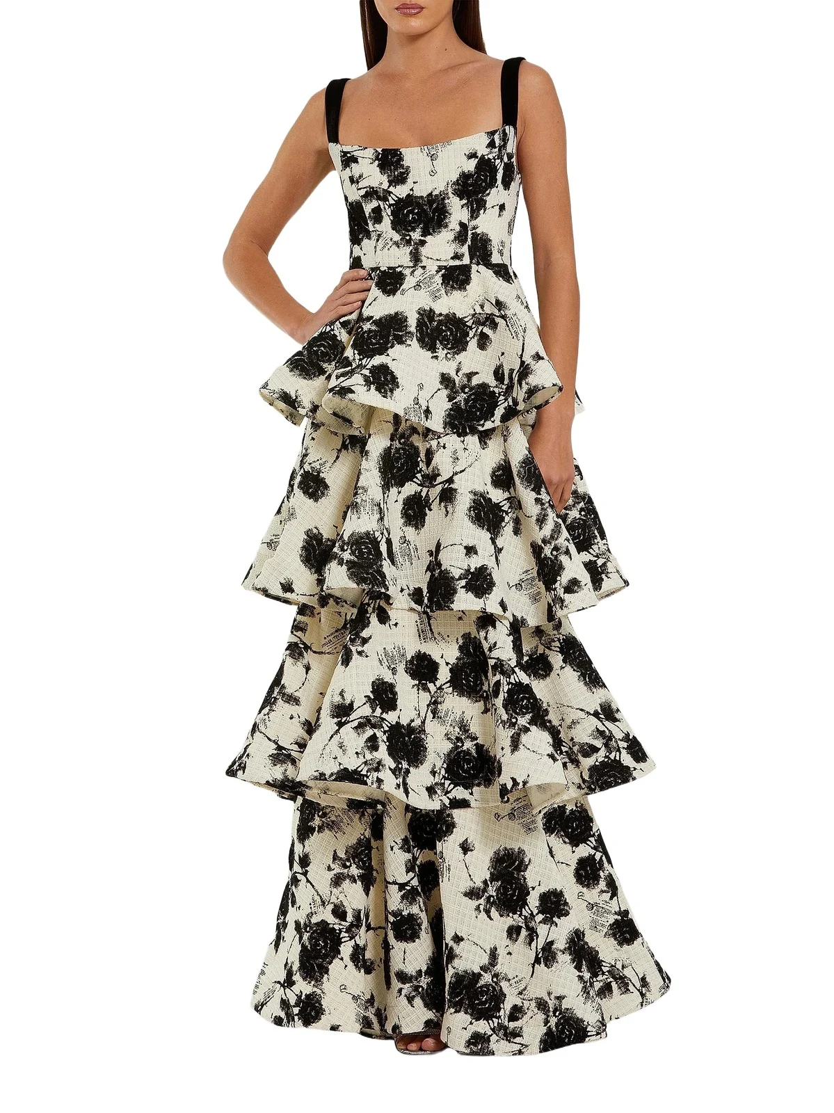 Women's Floral Bouclé Tiered Gown Women's Floral Bouclé Tiered Gown