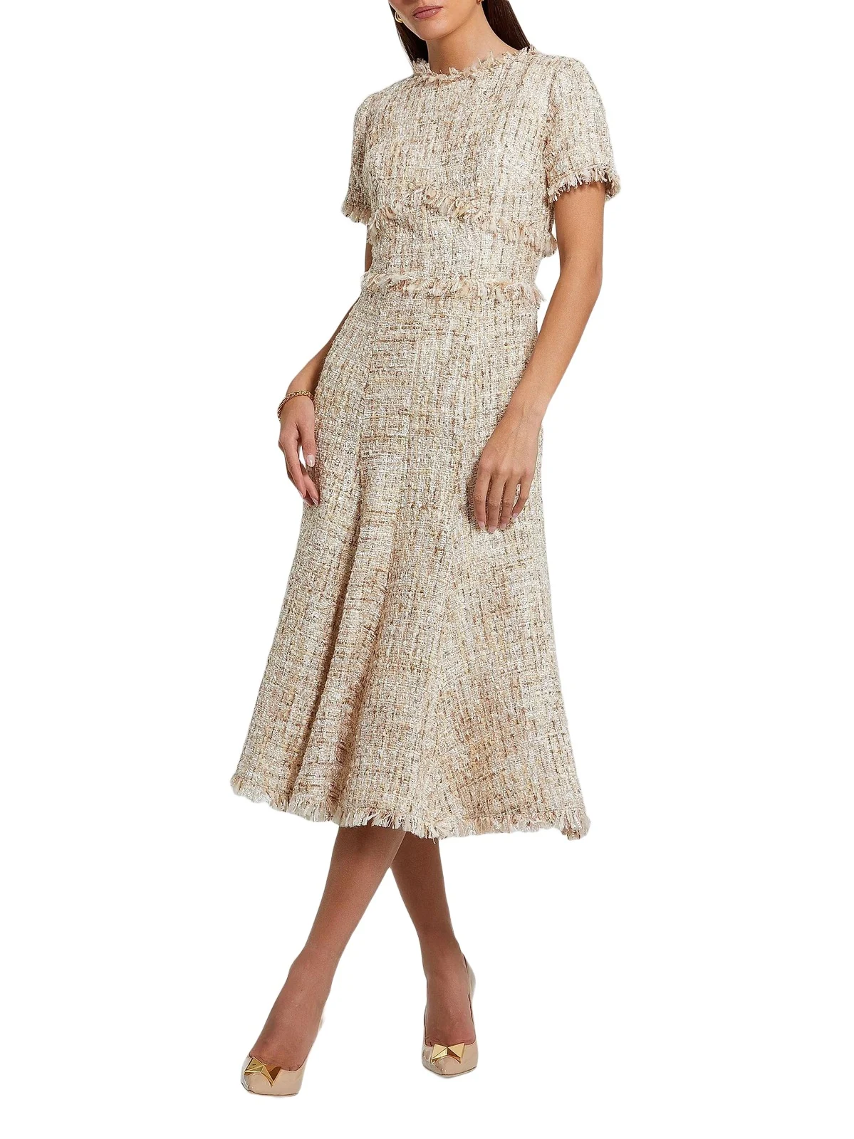 Mac Duggal Women's Bouclé Tweed A-Line Midi-Dress