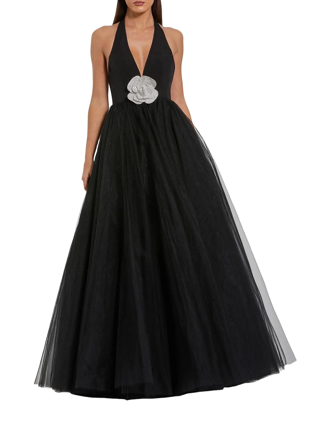 Women's Flower Embellished Halterneck Ball Gown Women's Flower Embellished Halterneck Ball Gown