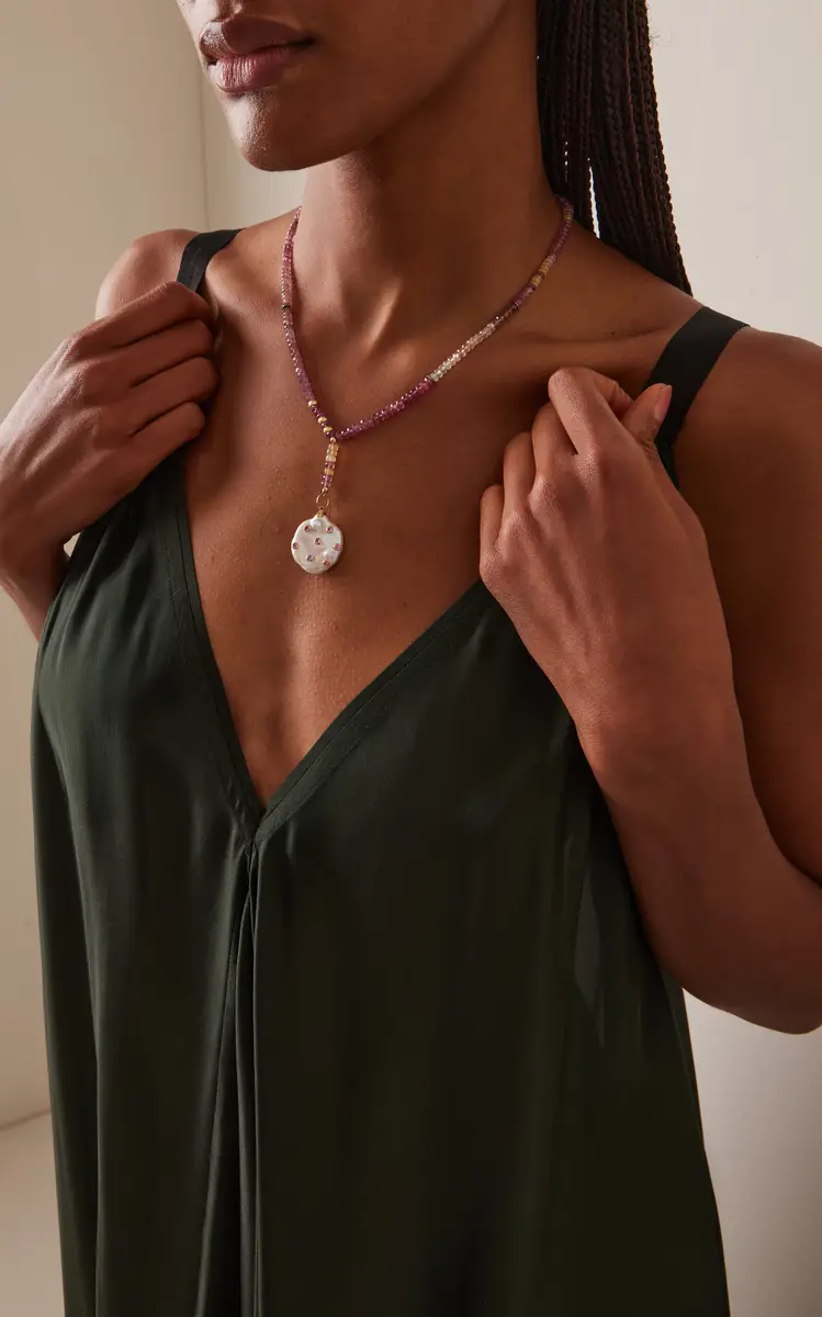 Joie DiGiovanni Raspberry Sherbert 14K Yellow Gold Diamond Sapphire Pearl Necklace | Thumbnail 2 Joie DiGiovanni Raspberry Sherbert 14K Yellow Gold Diamond Sapphire Pearl Necklace | Thumbnail 2