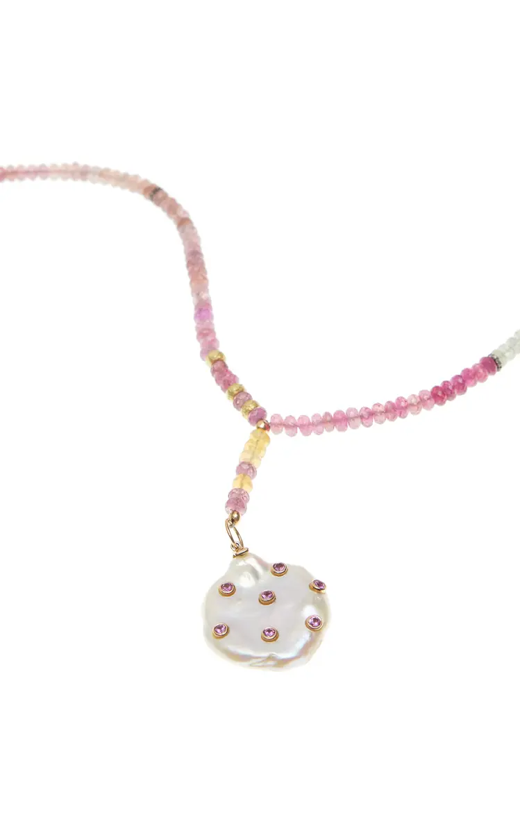 Joie DiGiovanni Raspberry Sherbert 14K Yellow Gold Diamond Sapphire Pearl Necklace | Thumbnail 3 Joie DiGiovanni Raspberry Sherbert 14K Yellow Gold Diamond Sapphire Pearl Necklace | Thumbnail 3