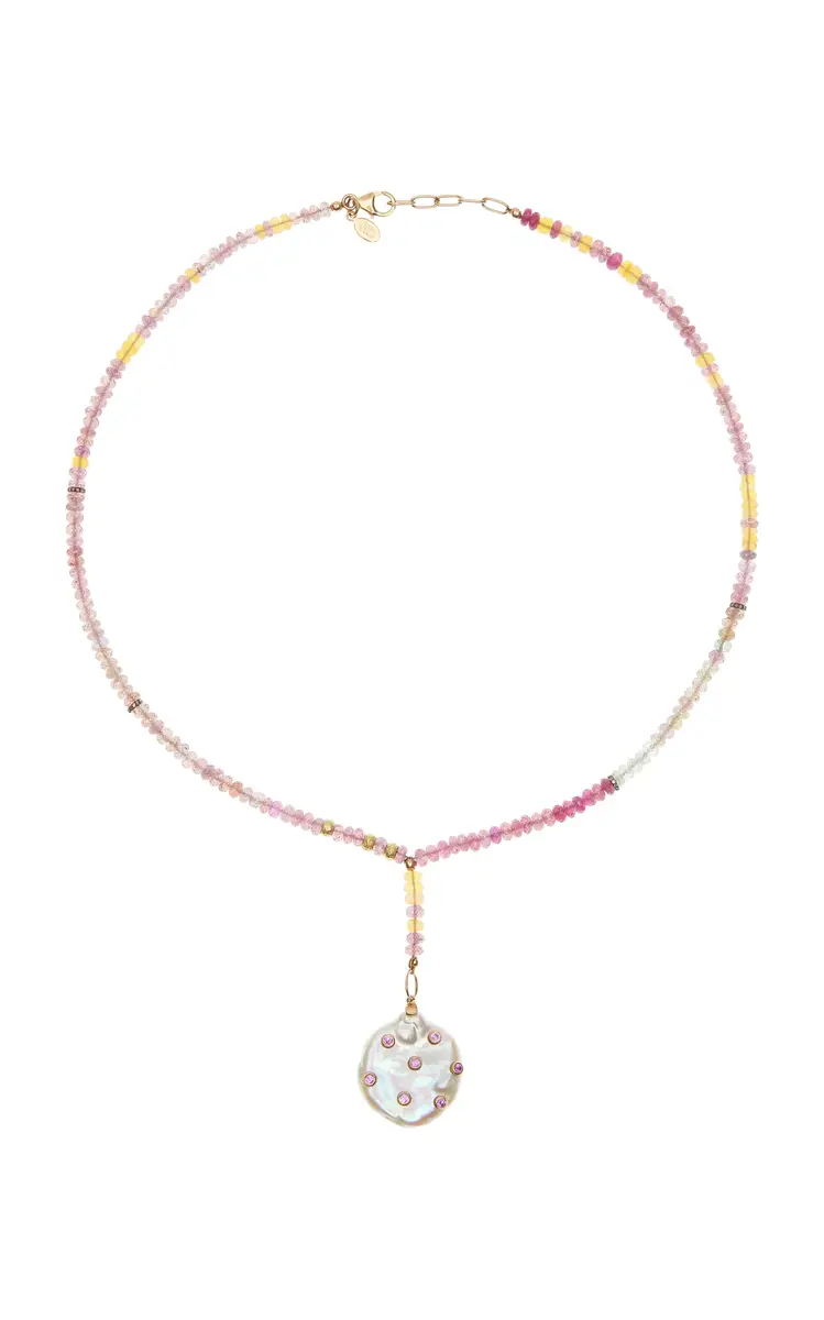Joie DiGiovanni Raspberry Sherbert Diamond Pink Sapphire Pearl Drop Necklace | Image 1 Joie DiGiovanni Raspberry Sherbert Diamond Pink Sapphire Pearl Drop Necklace | Image 1
