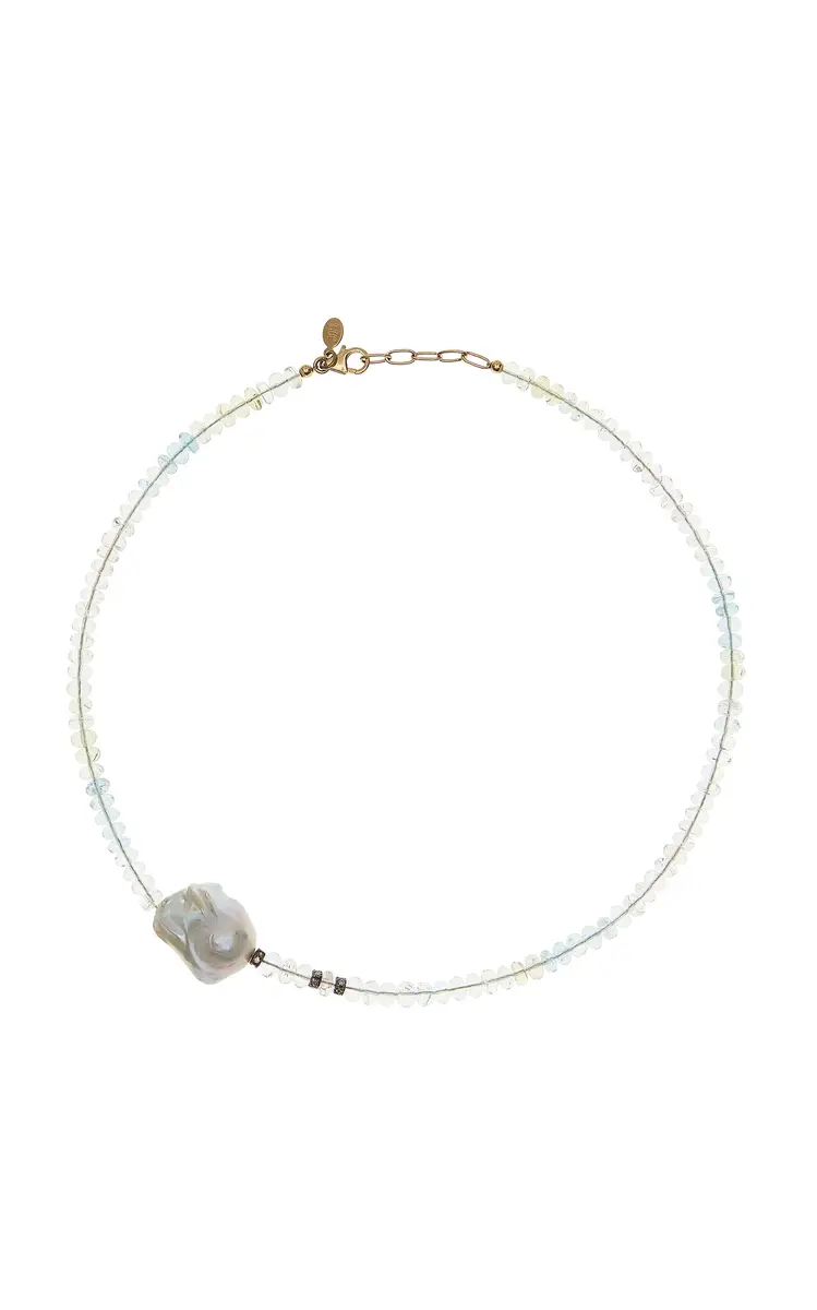 Joie DiGiovanni Ice Ombre 18K Yellow Gold Aquamarine Diamond Pearl Necklace | Thumbnail 4
