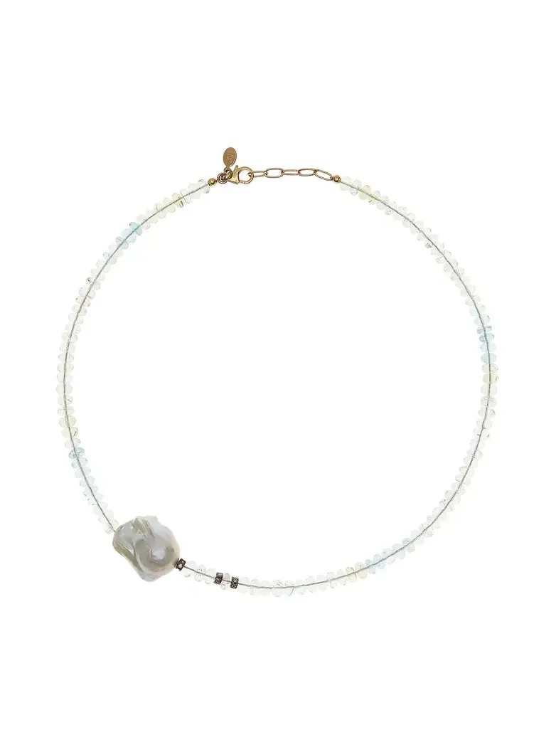 Joie DiGiovanni Ice Ombre 18K Yellow Gold Aquamarine Diamond Pearl Necklace