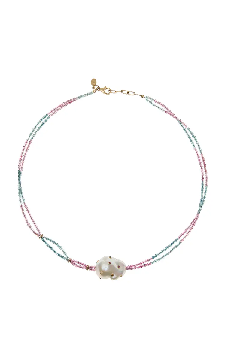 Joie DiGiovanni 18K Yellow Gold Tourmaline Diamond SapphirePearl Necklace | Thumbnail 4