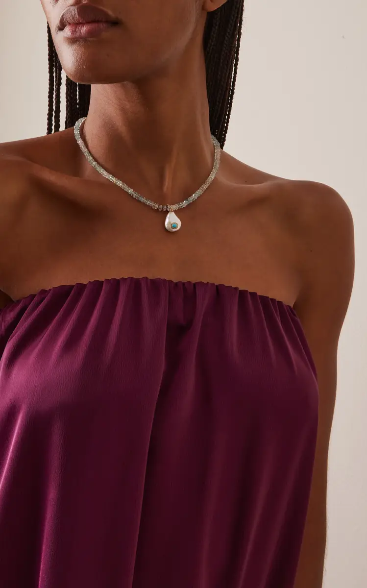 Joie DiGiovanni Gemburst 18K Yellow Gold Diamond Aquamarine Necklace | Thumbnail 2