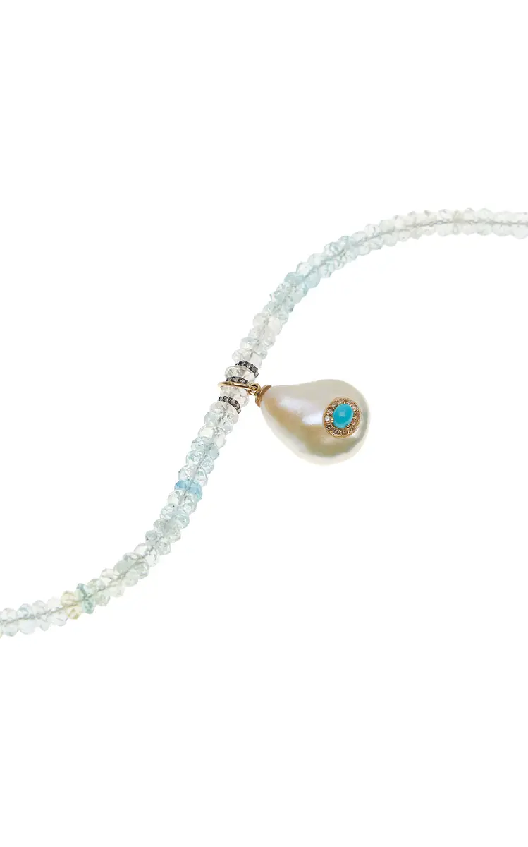 Joie DiGiovanni Gemburst 18K Yellow Gold Diamond Aquamarine Necklace | Thumbnail 3