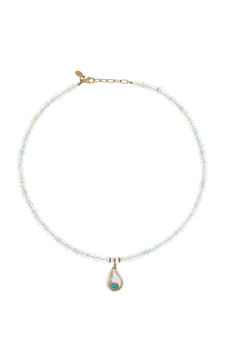 Joie DiGiovanni Gemburst 18K Yellow Gold Diamond Aquamarine Necklace | Thumbnail 4