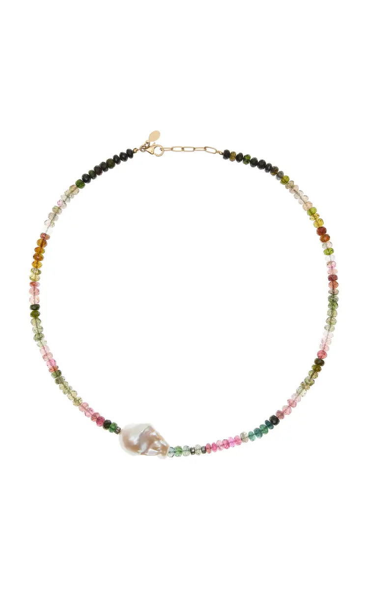 Joie DiGiovanni Water Color 18K Yellow Gold Tourmaline Diamond Pearl Necklace