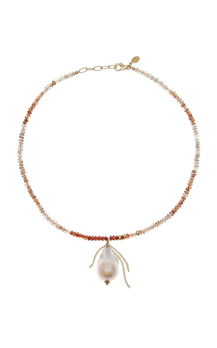 Joie DiGiovanni Smooth Cinnimon Gold Chain Baroque Drop Pink Opal Single Baroque Pearl Necklace | Image 1 Joie DiGiovanni Smooth Cinnimon Gold Chain Baroque Drop Pink Opal Single Baroque Pearl Necklace | Image 1