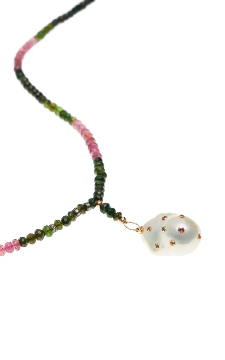 Joie DiGiovanni 14K Yellow Gold Tourmaline Sapphire Pearl Drop Necklace | Thumbnail 3