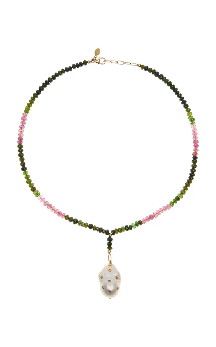 Joie DiGiovanni 14K Yellow Gold Tourmaline Sapphire Pearl Drop Necklace | Thumbnail 4