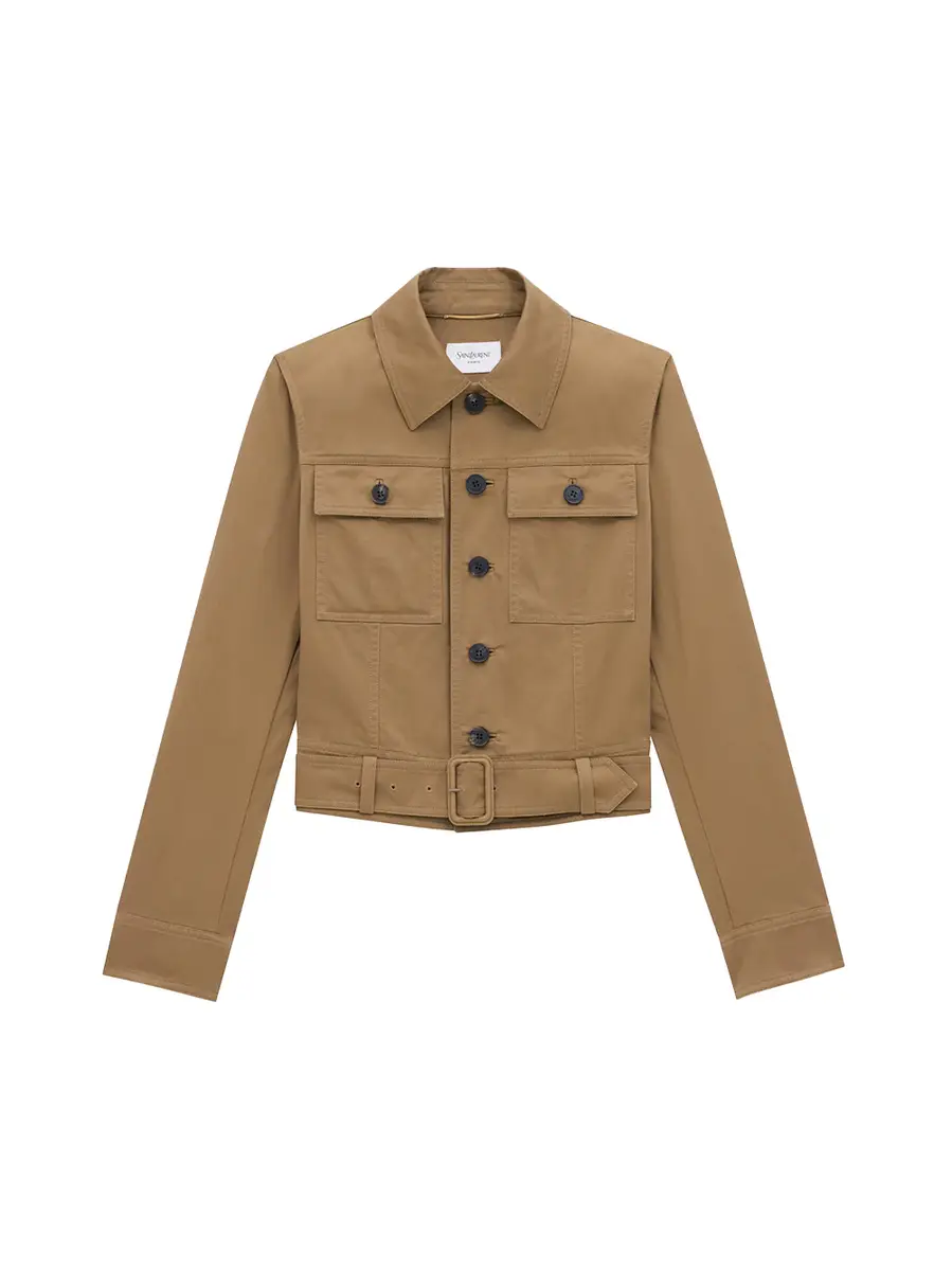 Saint Laurent Cropped Cotton Serge Jacket | Image 1 Saint Laurent Cropped Cotton Serge Jacket | Image 1