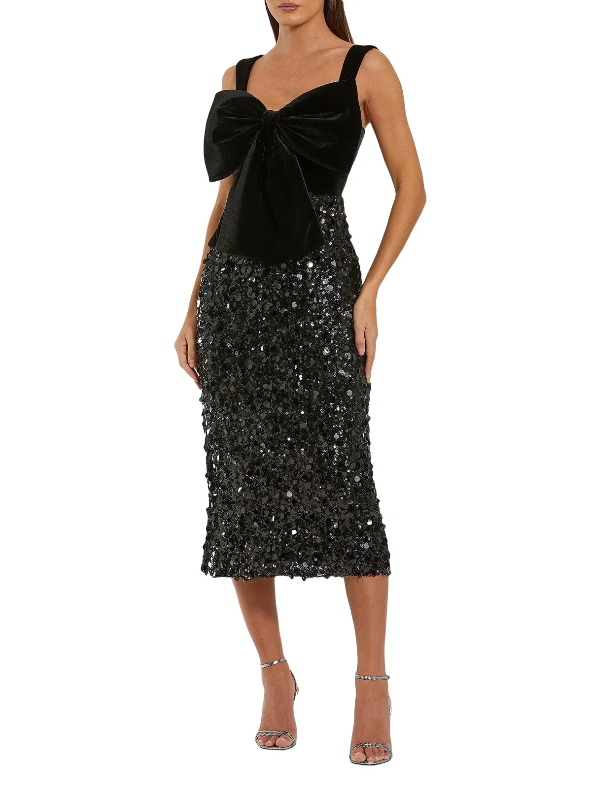 Mac Duggal Women's Velvet Bow Sequined Midi-Dress