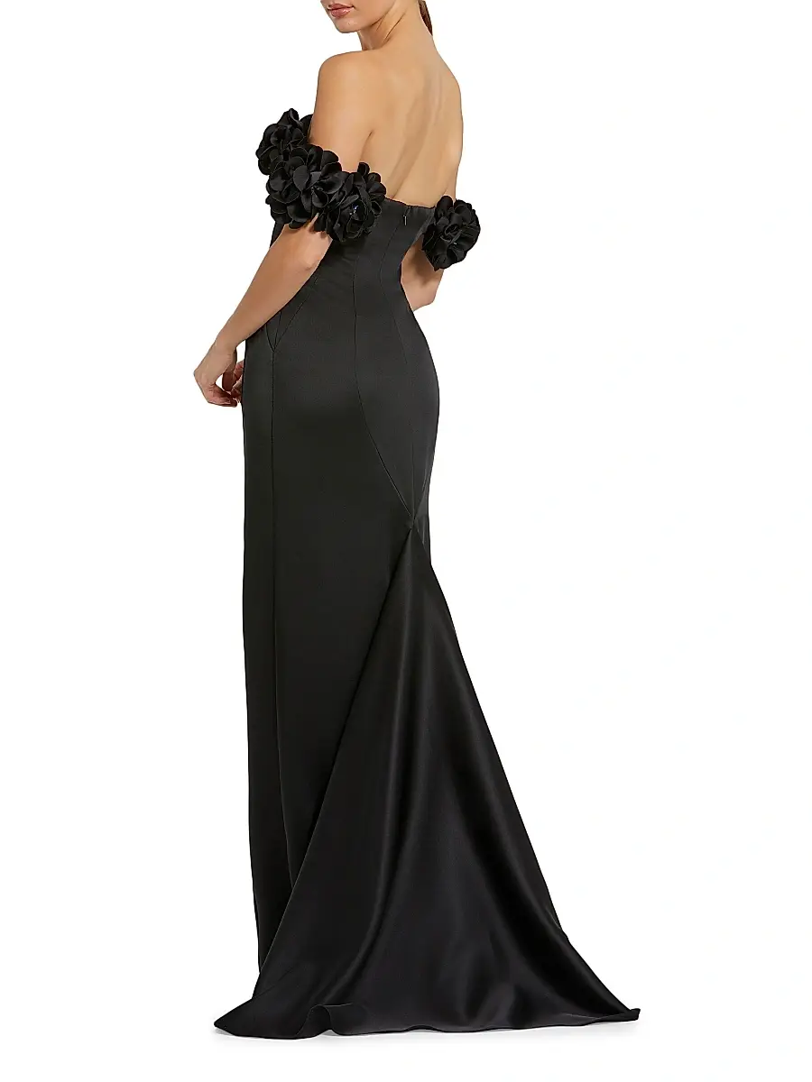 Mac Duggal Women's Satin 3D Flower Off-The-Shoulder Mermaid Gown | Thumbnail 2 Mac Duggal Women's Satin 3D Flower Off-The-Shoulder Mermaid Gown | Thumbnail 2