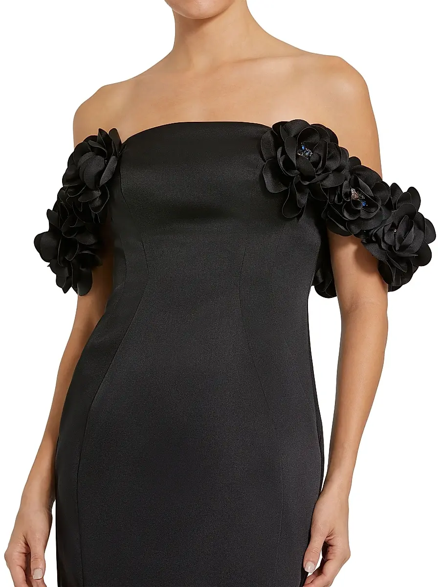 Mac Duggal Women's Satin 3D Flower Off-The-Shoulder Mermaid Gown | Thumbnail 3 Mac Duggal Women's Satin 3D Flower Off-The-Shoulder Mermaid Gown | Thumbnail 3