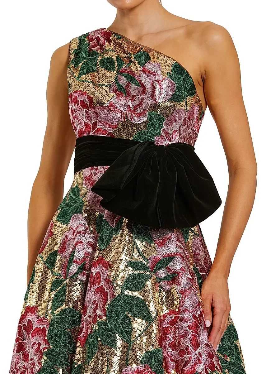 Mac Duggal Women's Velvet Bow One-Shoulder Sequin Ballgown | Thumbnail 3 Mac Duggal Women's Velvet Bow One-Shoulder Sequin Ballgown | Thumbnail 3