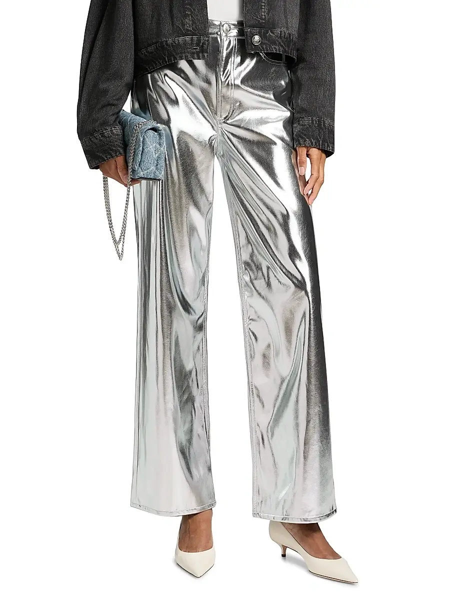 rag & bone Women's Logan Metallic Faux Leather High-Rise Wide-Leg Pants | Thumbnail 3 rag & bone Women's Logan Metallic Faux Leather High-Rise Wide-Leg Pants | Thumbnail 3