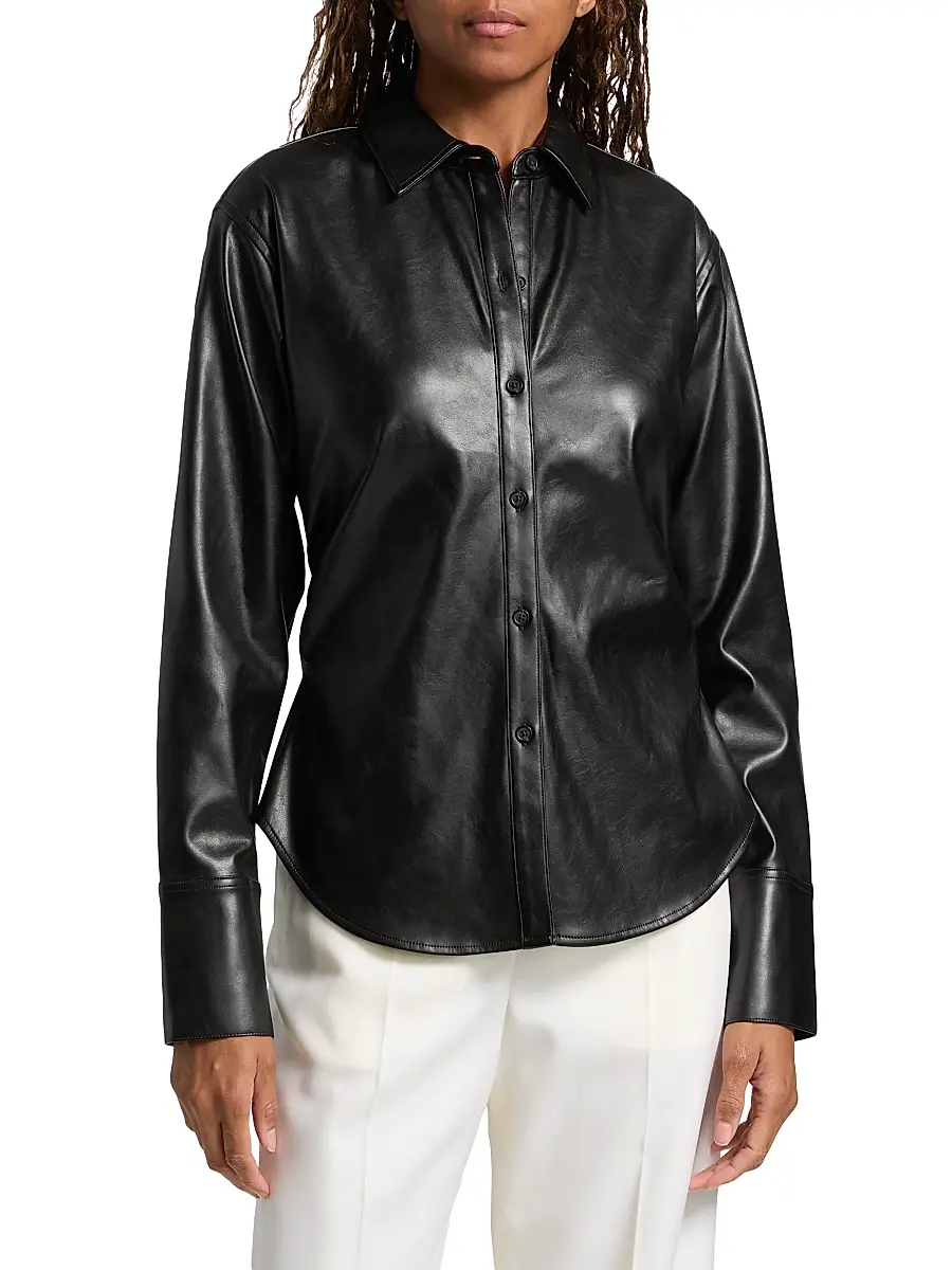 rag & bone Women's Leah Faux-Leather Button-Front Shirt | Thumbnail 3 rag & bone Women's Leah Faux-Leather Button-Front Shirt | Thumbnail 3