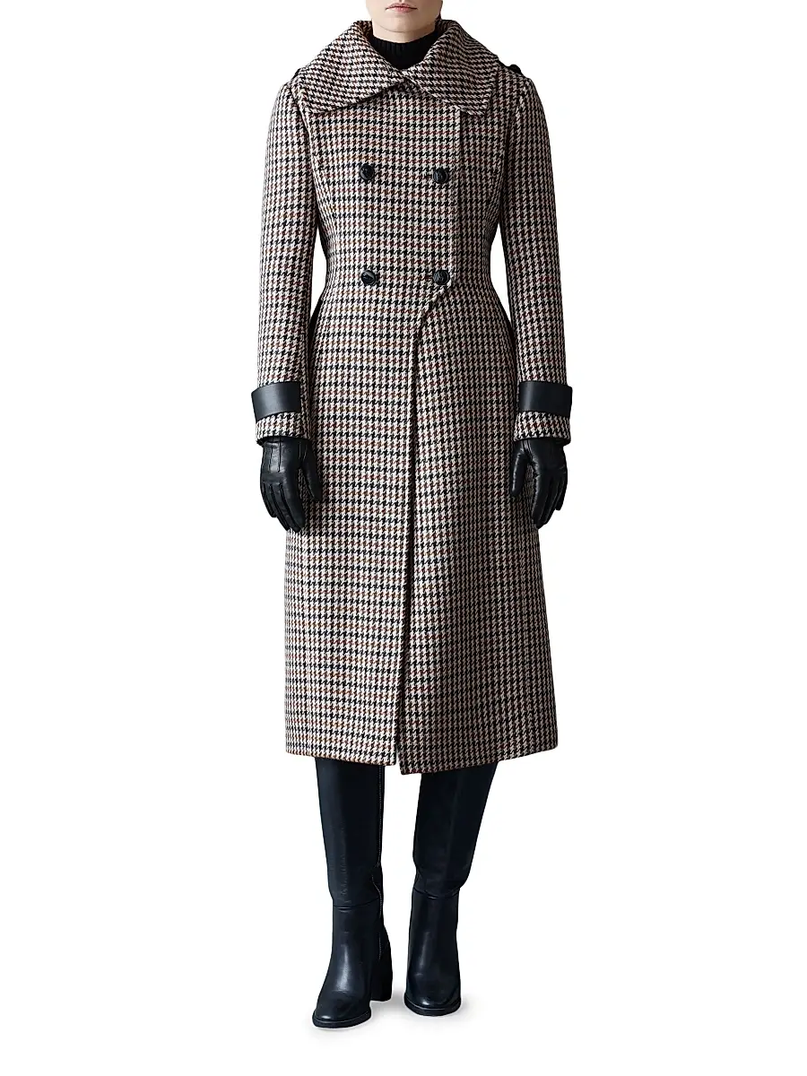 Mackage Women's Elodie Tailored Houndstooth Wool Maxi Coat - Earth Brown Multi | Thumbnail 2