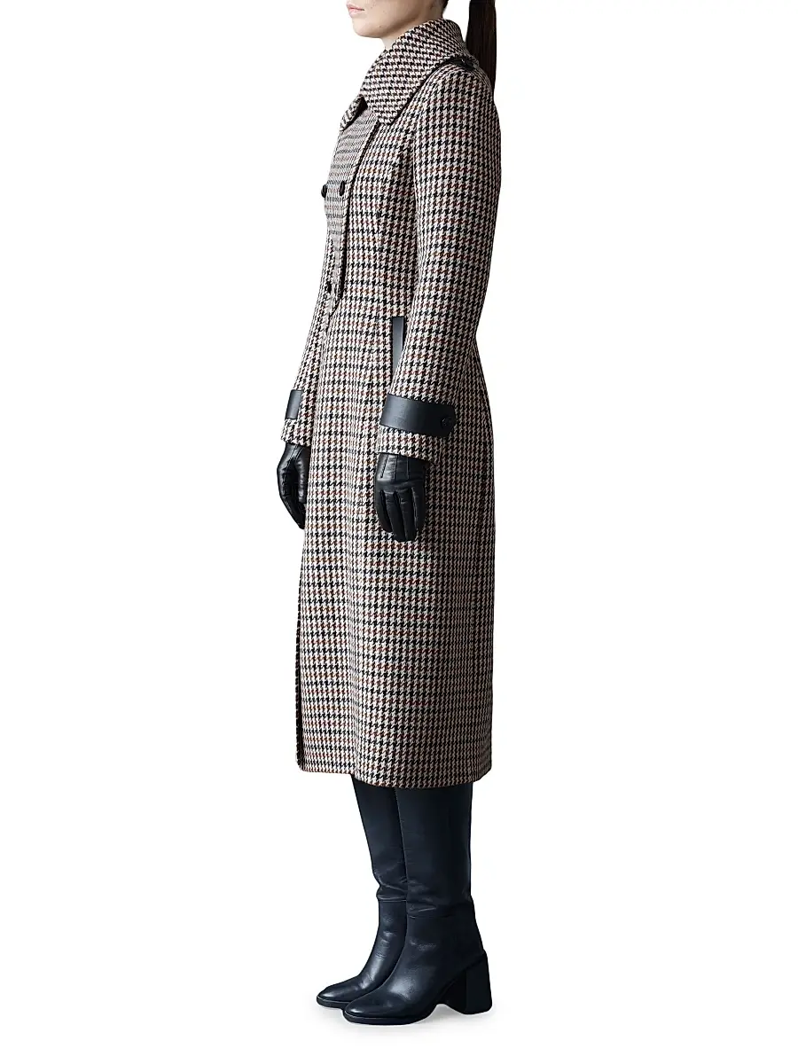 Mackage Women's Elodie Tailored Houndstooth Wool Maxi Coat - Earth Brown Multi | Thumbnail 3