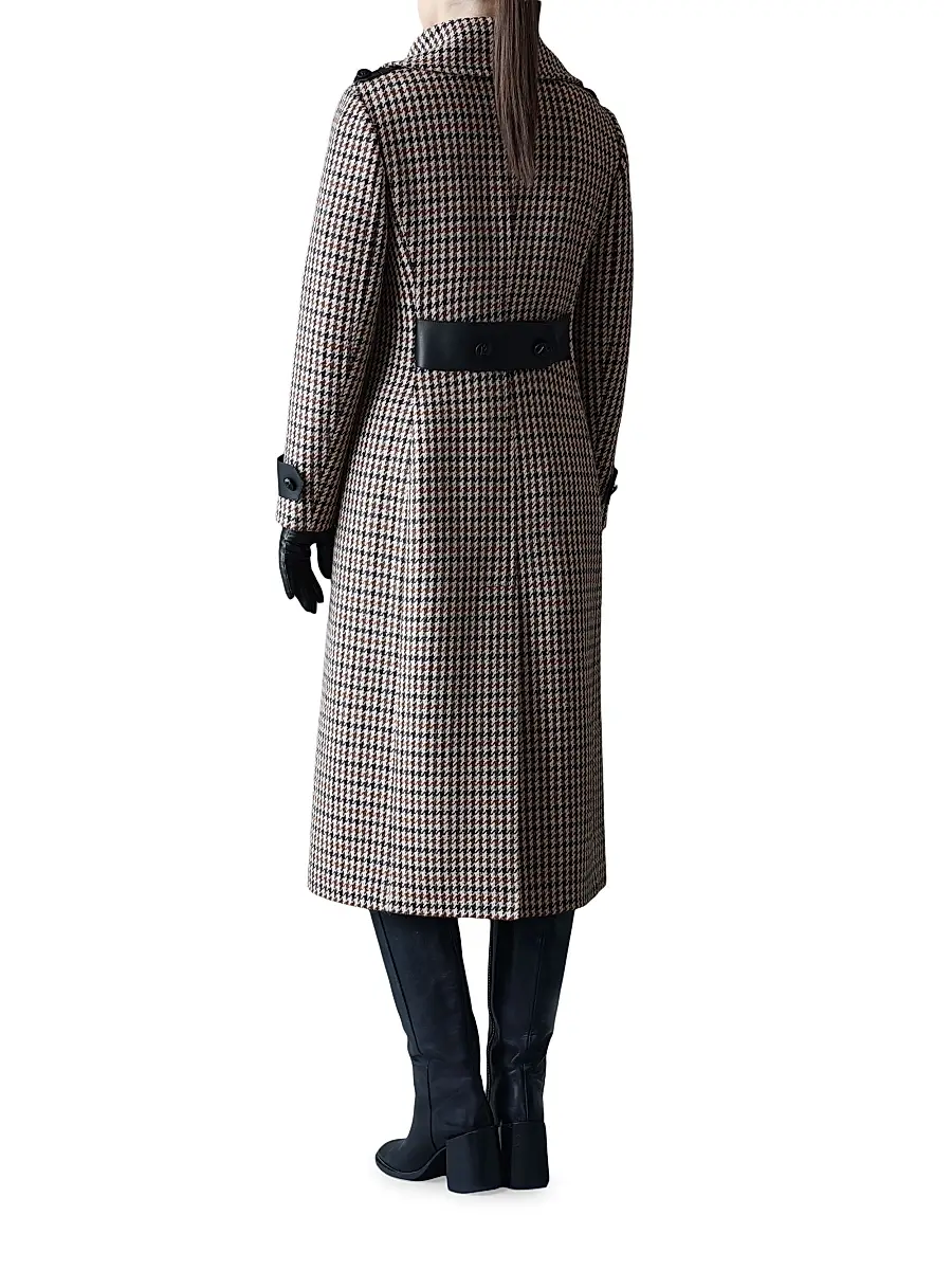 Mackage Women's Elodie Tailored Houndstooth Wool Maxi Coat - Earth Brown Multi | Thumbnail 4