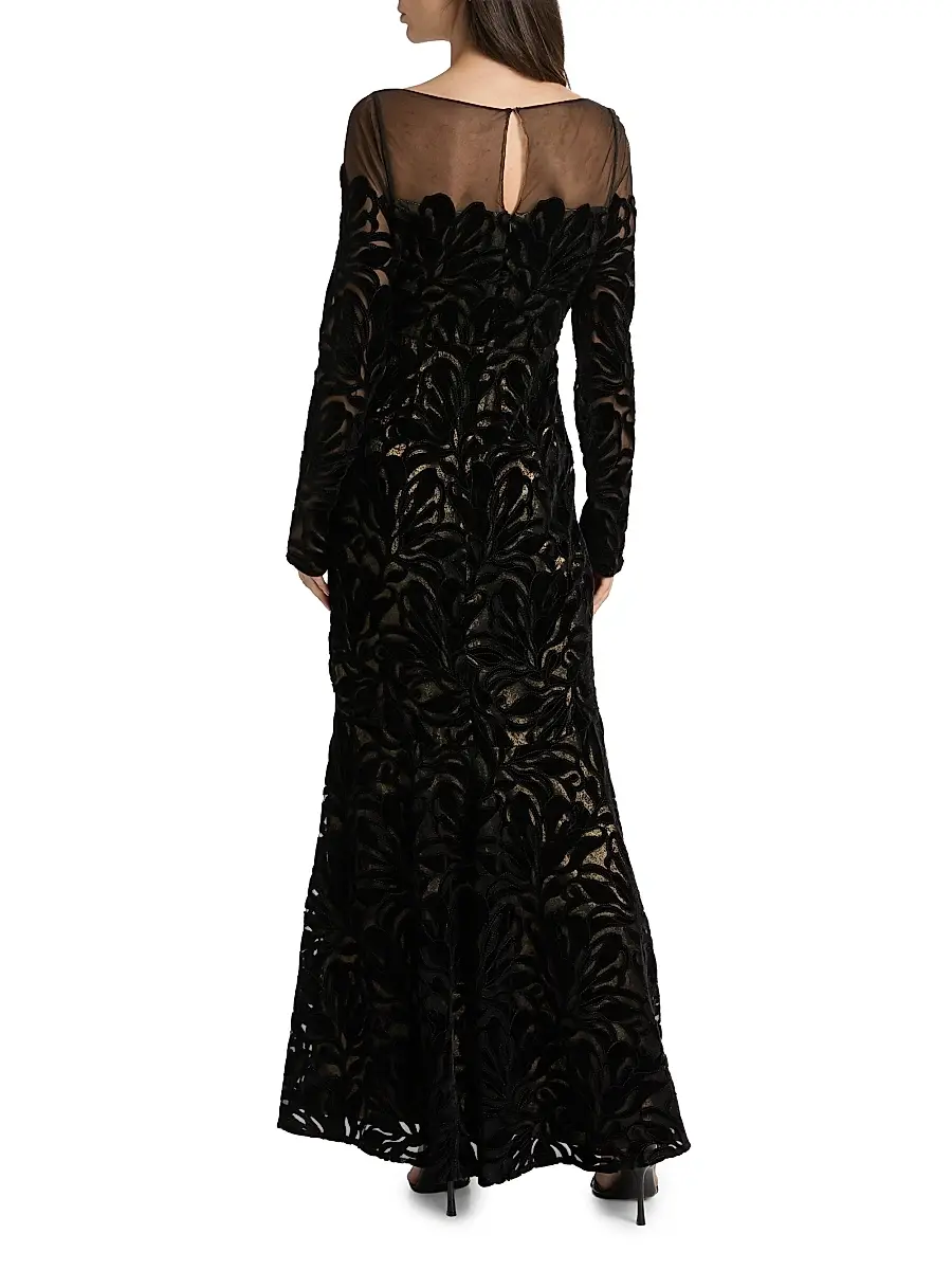 THEIA Women's Velvet Lace Fit & Flare Gown - Black Gold | Thumbnail 5