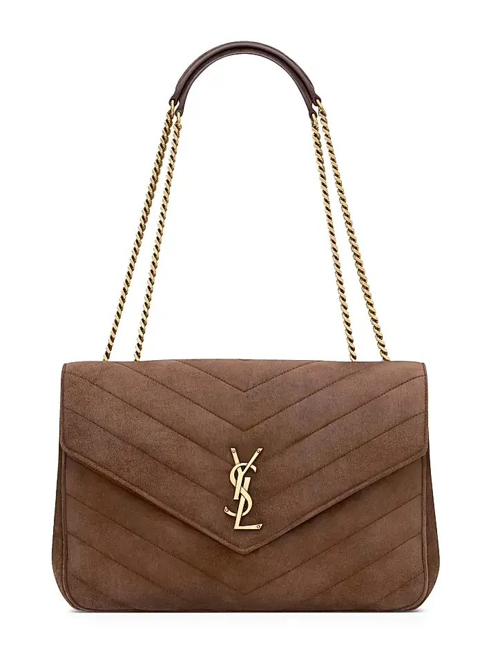 Women's Loulou Large Shoulder Bag in Matelassé Suede - Brown Coffee Women's Loulou Large Shoulder Bag in Matelassé Suede - Brown Coffee