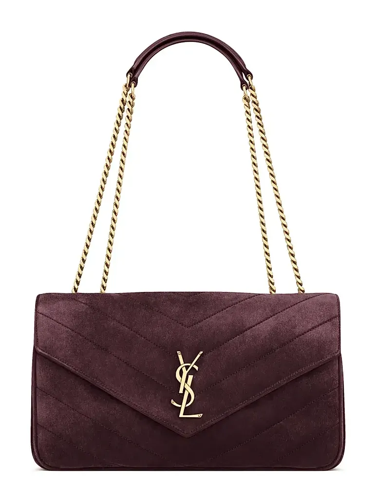 Women's Loulou Medium Shoulder Bag in Matelassé Suede - Smoky Burgundy Women's Loulou Medium Shoulder Bag in Matelassé Suede - Smoky Burgundy