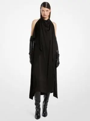 Michael Kors Collection Charmeuse Scarf Halter Dress in Black | Thumbnail 2
