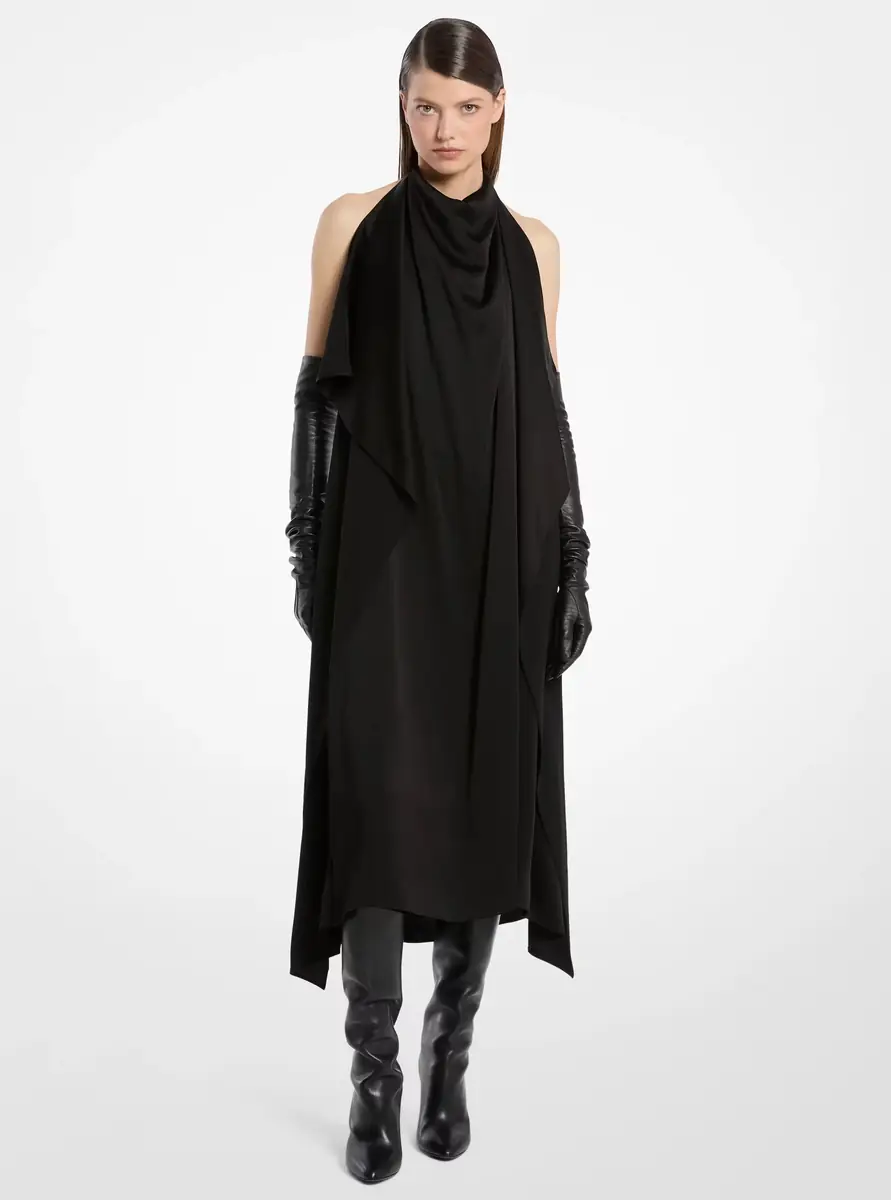 Michael Kors Collection Charmeuse Scarf Halter Dress in Black | Thumbnail 5