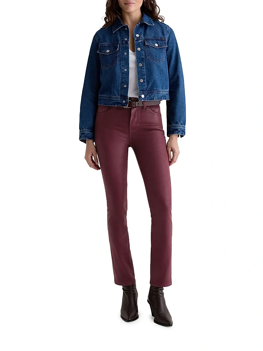 AG Jeans Women's Mari Coated Mid-Rise Slim Straight Jeans - Leatherette Winery | Thumbnail 2 AG Jeans Women's Mari Coated Mid-Rise Slim Straight Jeans - Leatherette Winery | Thumbnail 2