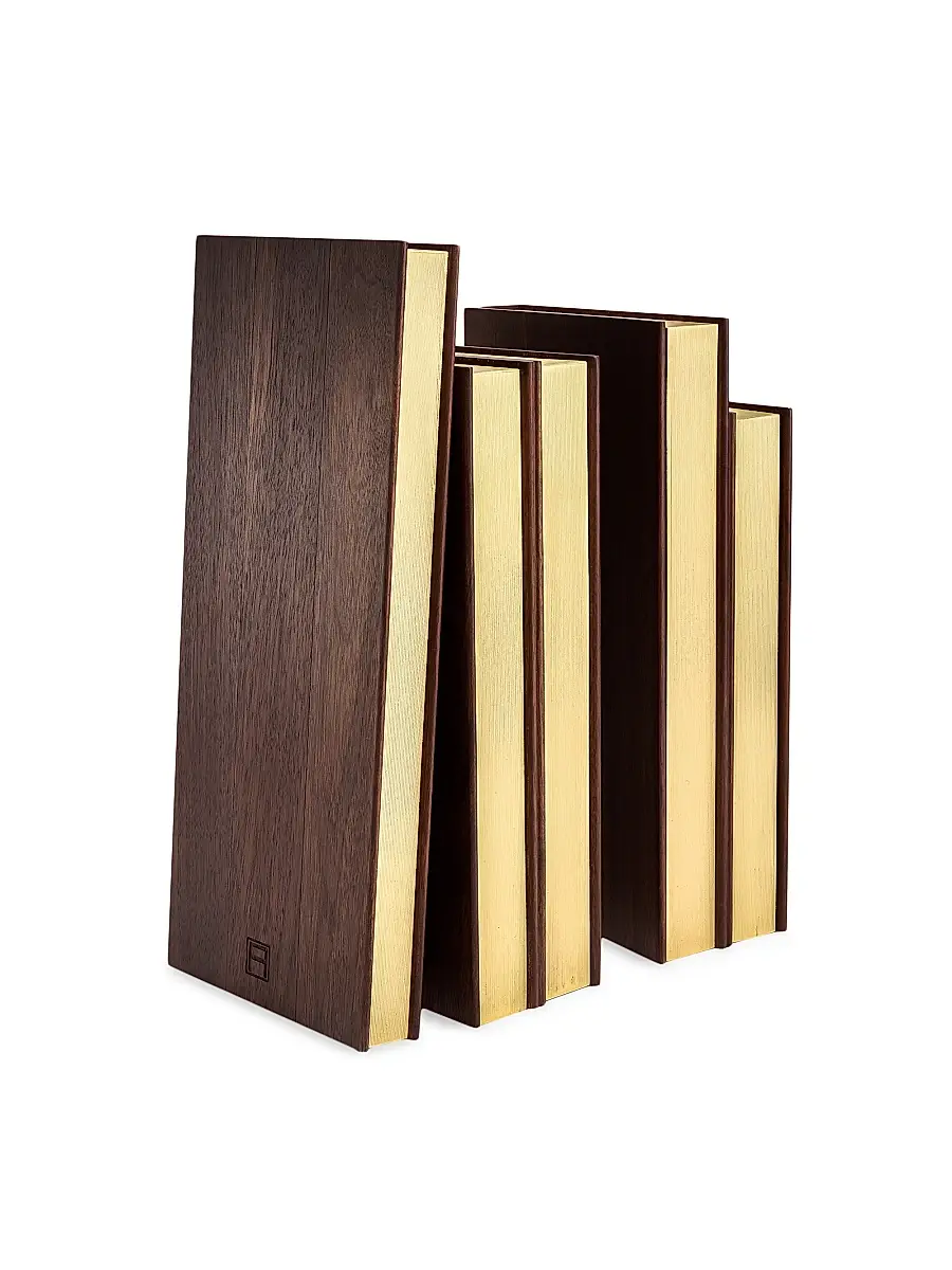 ASSOULINE Library Walnut Wood Bookends | Image 1 ASSOULINE Library Walnut Wood Bookends | Image 1