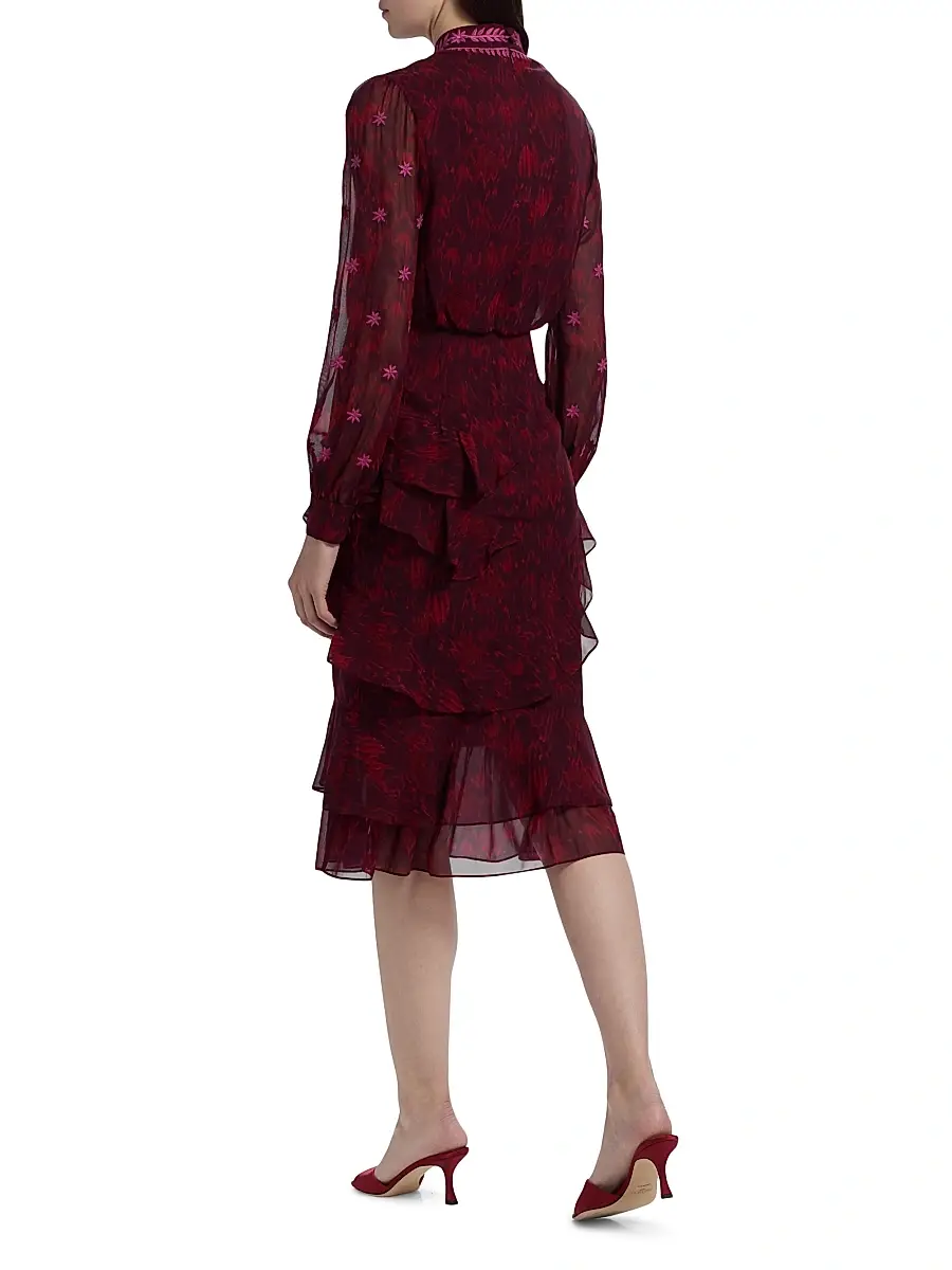 Saloni Women's Isa Ruffle Embroidered Midi-Dress | Thumbnail 5 Saloni Women's Isa Ruffle Embroidered Midi-Dress | Thumbnail 5