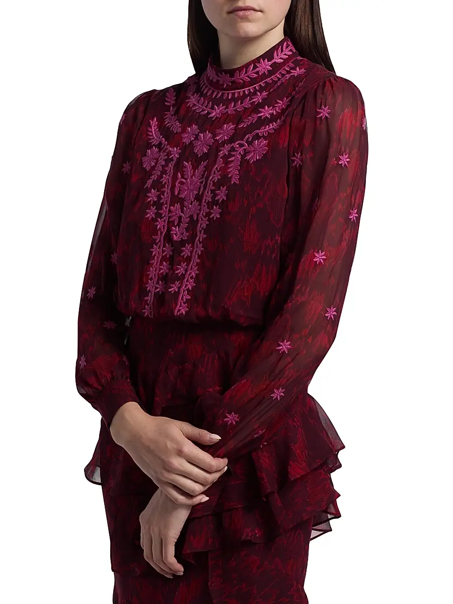 Saloni Women's Isa Ruffle Embroidered Midi-Dress | Thumbnail 6 Saloni Women's Isa Ruffle Embroidered Midi-Dress | Thumbnail 6