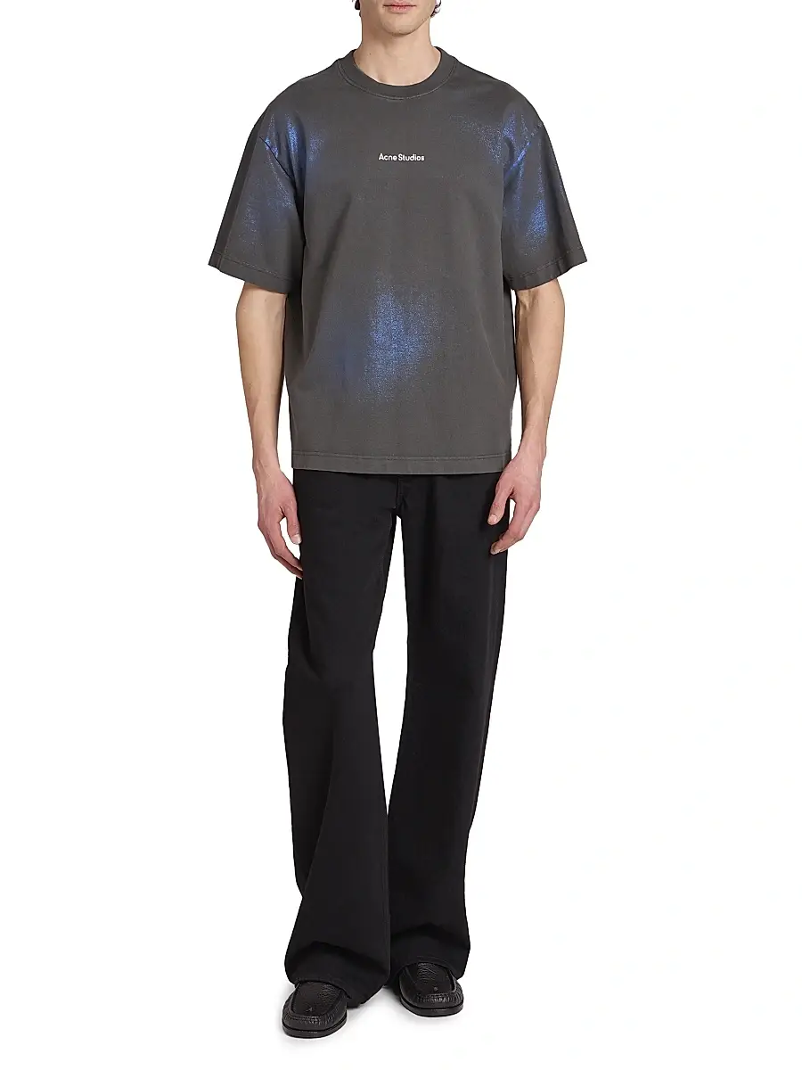Acne Studios Men's Exford Foil Stamp Cotton T-Shirt - Blue Khaki | Thumbnail 2