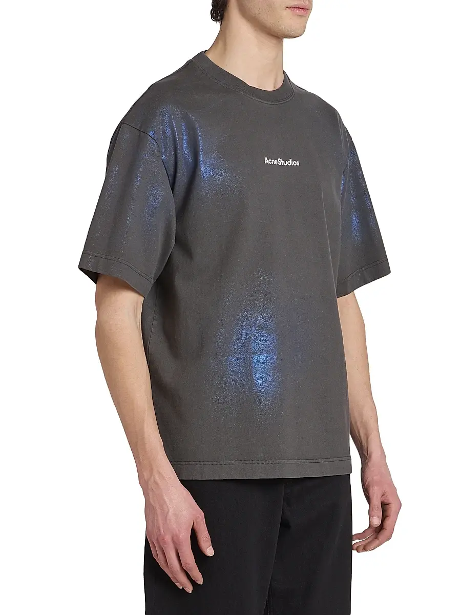 Acne Studios Men's Exford Foil Stamp Cotton T-Shirt - Blue Khaki | Thumbnail 4