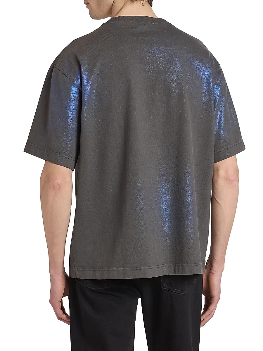 Acne Studios Men's Exford Foil Stamp Cotton T-Shirt - Blue Khaki | Thumbnail 5