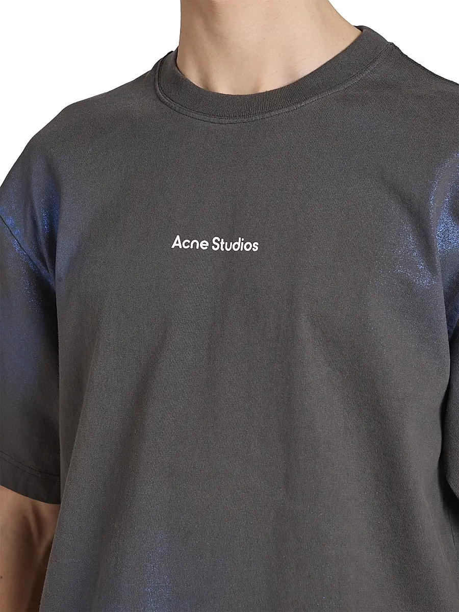 Acne Studios Men's Exford Foil Stamp Cotton T-Shirt - Blue Khaki | Thumbnail 6