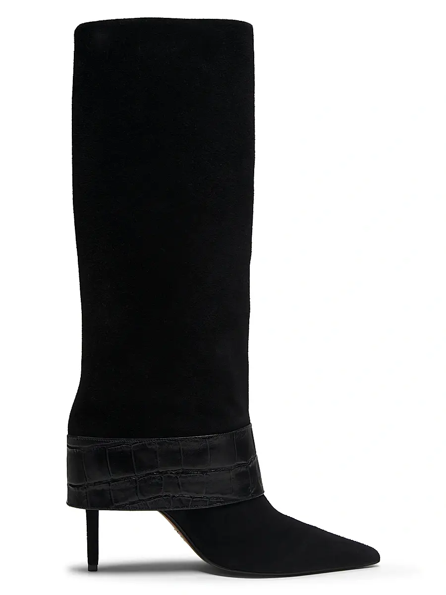 Schutz Women's Beatrix Suede Foldover Boots - Black | Image 1 Schutz Women's Beatrix Suede Foldover Boots - Black | Image 1