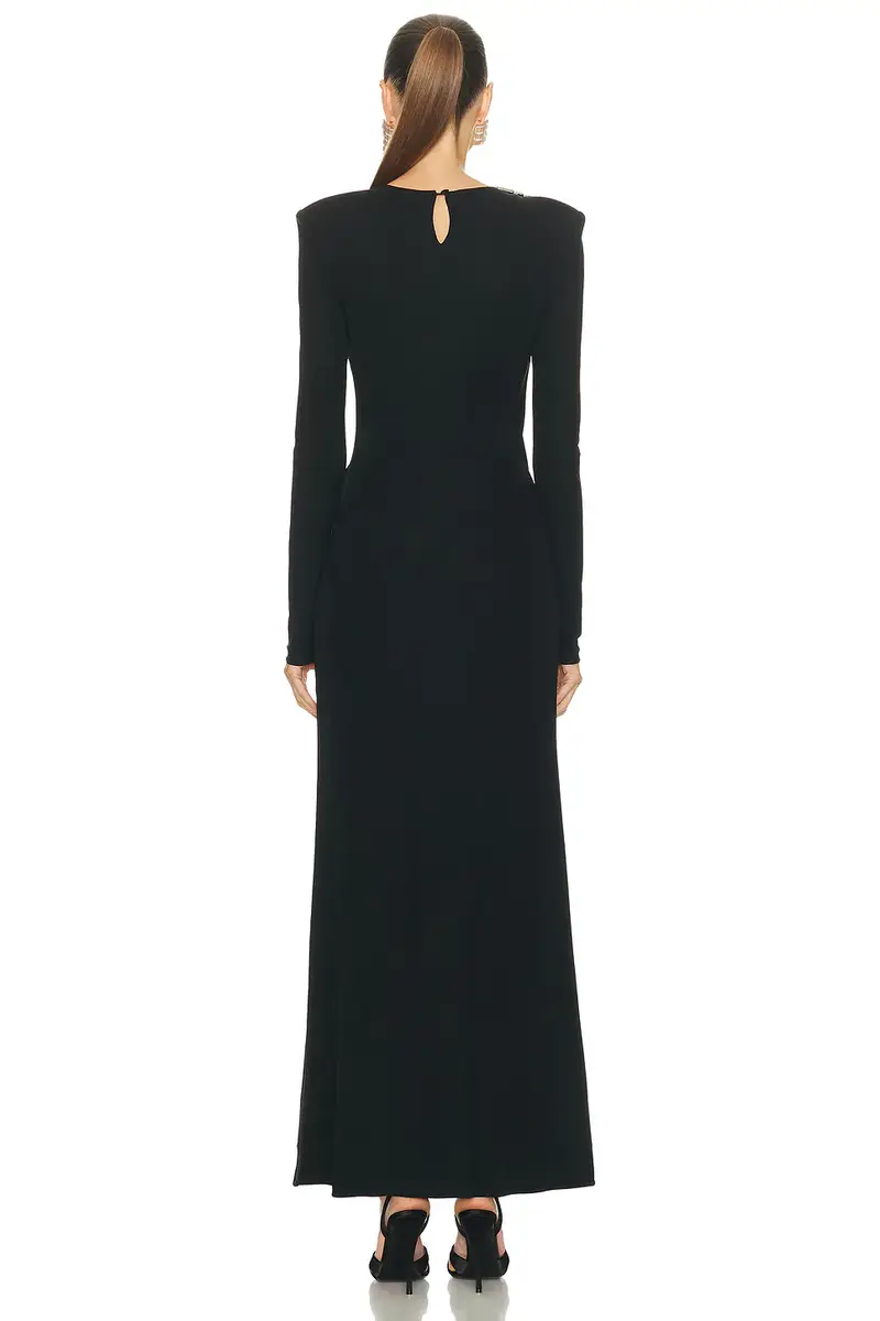 AREA Draped Long Sleeve Gown | Thumbnail 4 AREA Draped Long Sleeve Gown | Thumbnail 4