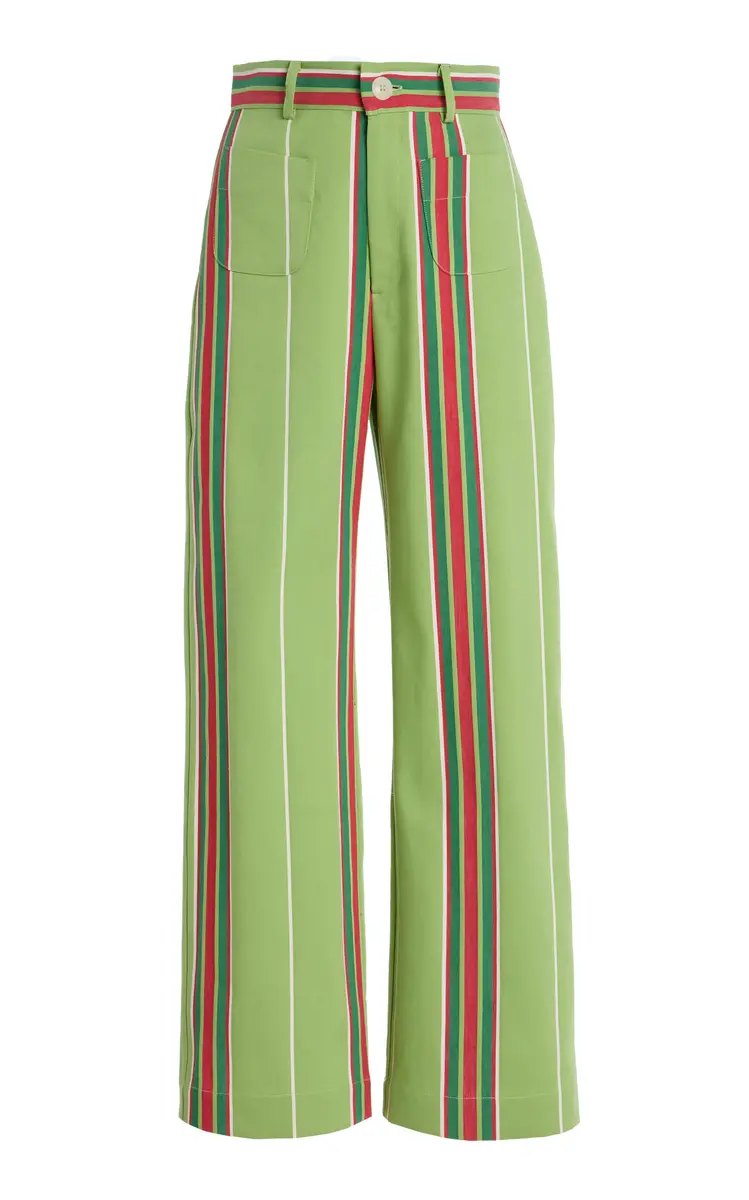 LA VESTE Exclusive Riviera Pippi Striped Cotton Pants - Green | Image 1 LA VESTE Exclusive Riviera Pippi Striped Cotton Pants - Green | Image 1