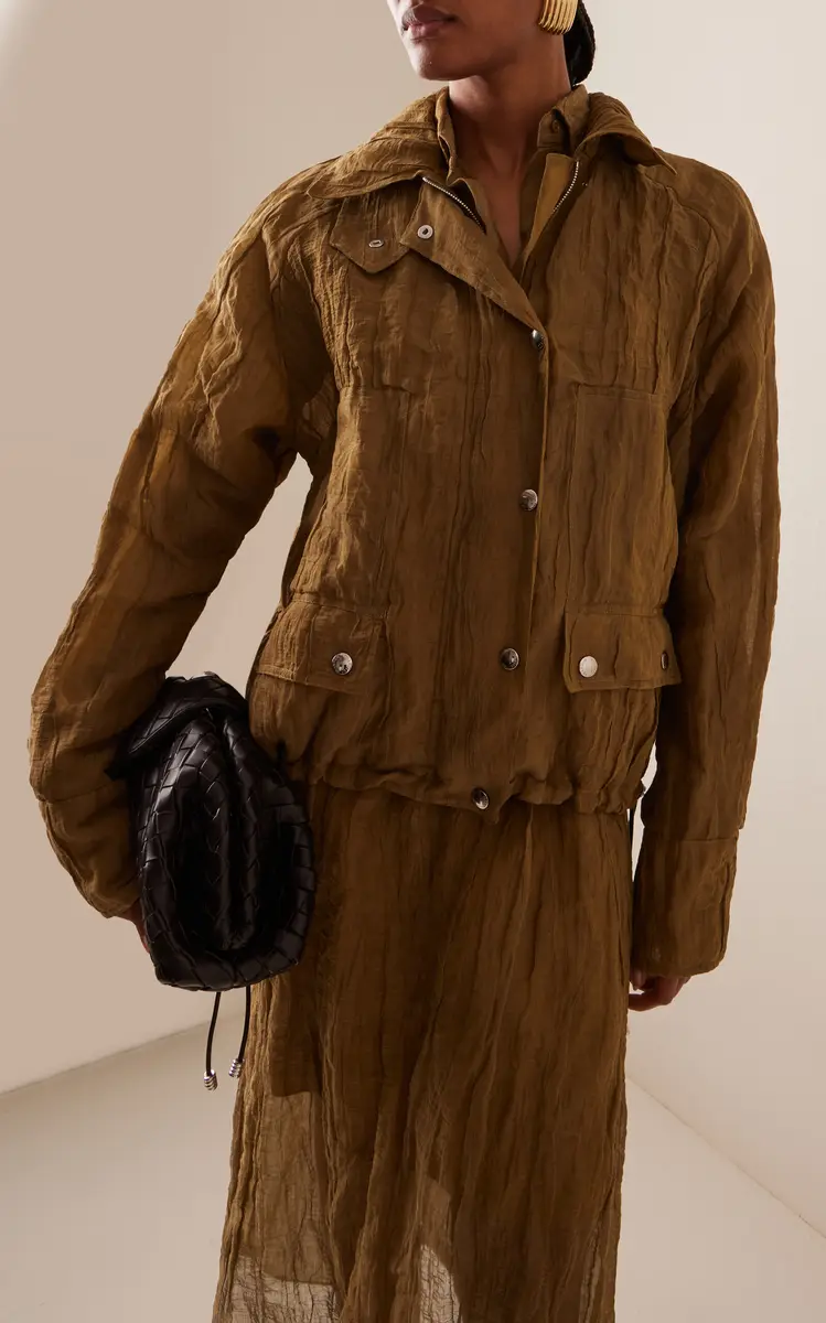 Brandon Maxwell The Harper Metallic Organza Balloon Jacket - Tan | Thumbnail 2