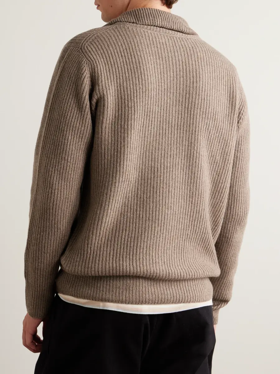 John Smedley Mallam Ribbed Recycled-Cashmere and Merino Wool-Blend Zip-Up Cardigan - Men | Thumbnail 3