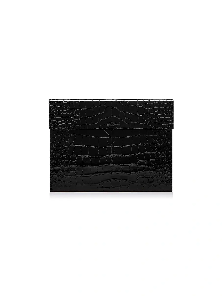 Men's Croc-Embossed Leather Portfolio - Black Men's Croc-Embossed Leather Portfolio - Black
