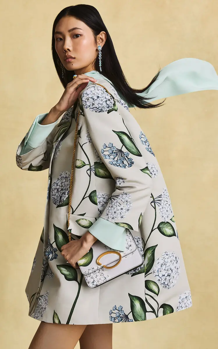 Oscar de la Renta Porcelain Flowers Short Faille Coat | Thumbnail 2 Oscar de la Renta Porcelain Flowers Short Faille Coat | Thumbnail 2